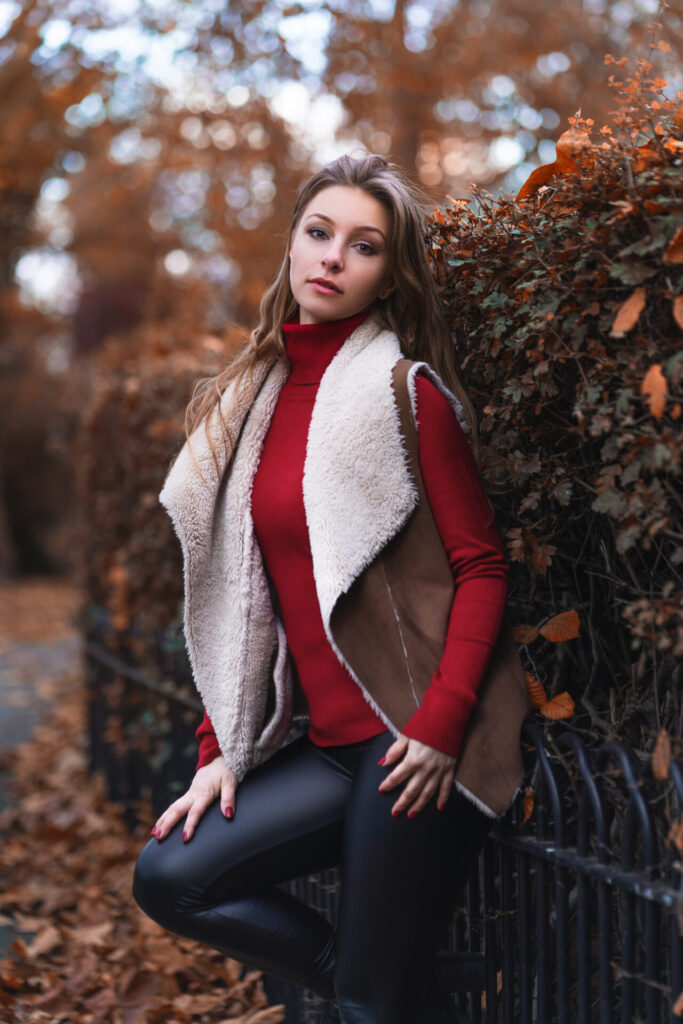 fashion shoot blonde model portrait autumn